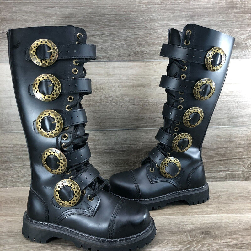 Demonia Black Steam-20 Steampunk Zip-Up Combat Boots Women’s Size 4