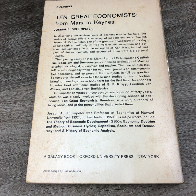 Ten GreatEeconomists from Marx to Keynes - Schumpeter Joseph A. Book