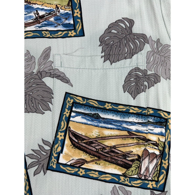 Hilo Hattie Men 2XL Shirt White Island Canoe Ocean The Hawaiian Original Casual